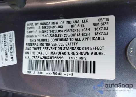 2018 Honda Cr-V Ex-L/Ex-L Navi z USA, uszkodzony, nr VIN 7FARW2H87JE055208